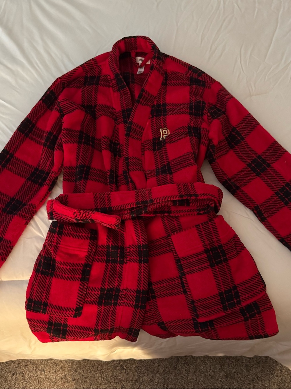 PINK Victoria's Secret Woman’s Buffalo Plaid Robe with Belt